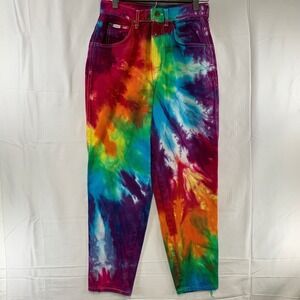 Chic Jeans Women 26 Multicolor Tie Dye High Rise‎ Tapered Leg VTG 90s Aesthetic
